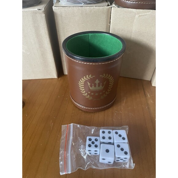 5 Dice Cups Felt-Lined Faux Leather Quiet Dice Shaker -- 5 cups & 25 Dices Bunco - Picture 2 of 7